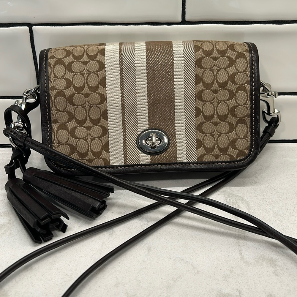 Coach Signature Brown and Cream Crossbody Bag